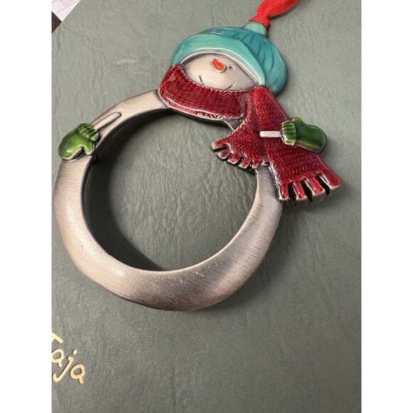 Vintage Snowman Christmas Tree Ornament Scarf Hat Classic W Photo Hole Silver To - Picture 7 of 8